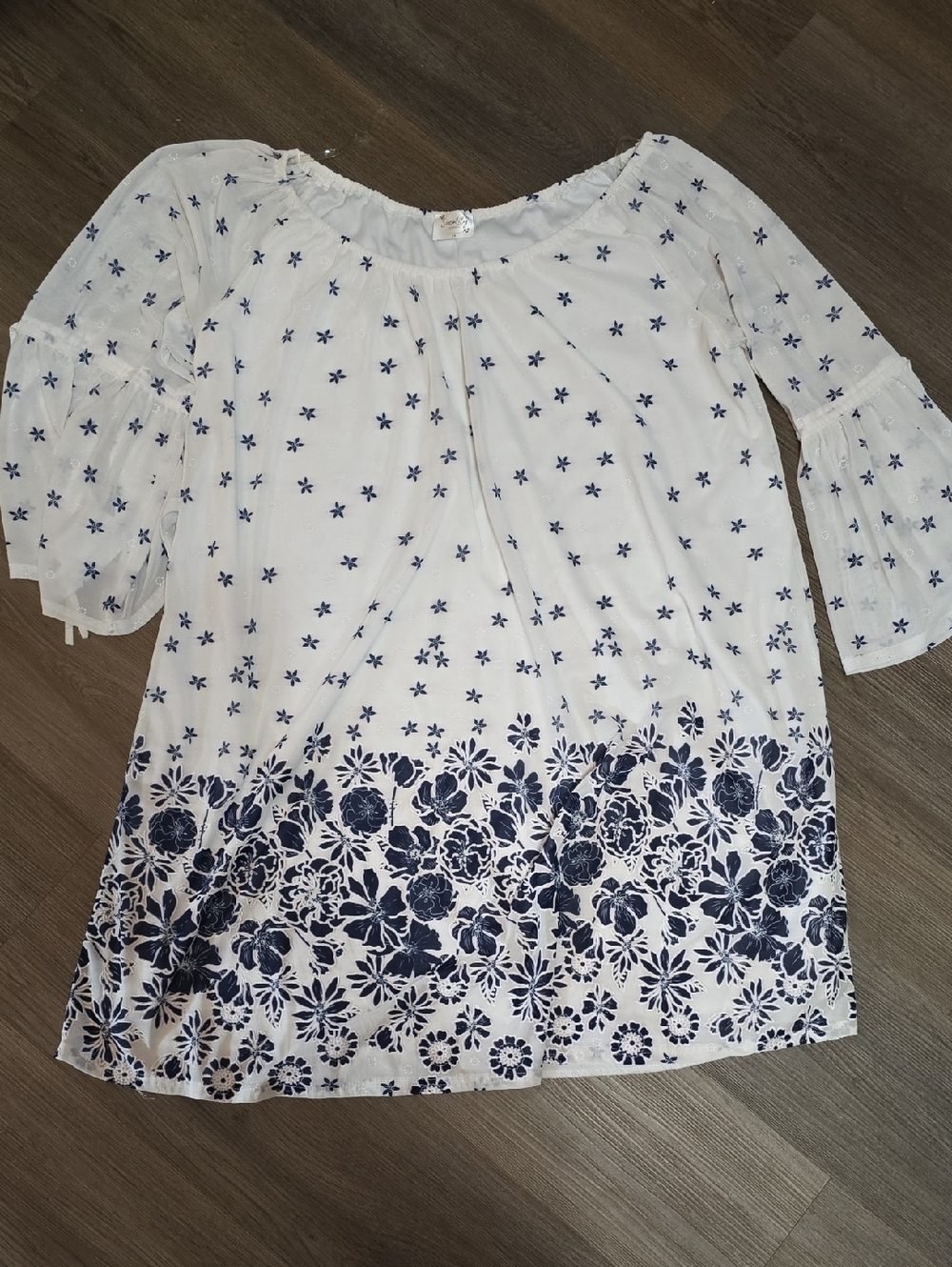Siren Lily White Tunic Dress with Navy Floral Print